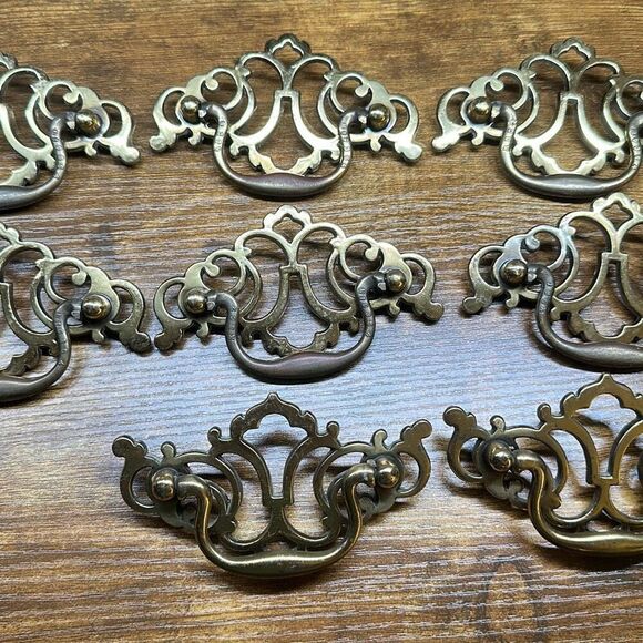 Vintage Brass Metal Drawer Pulls KBC N19354 Set Of 8 Batwing Keeler Brass Co. - Picture 5 of 11